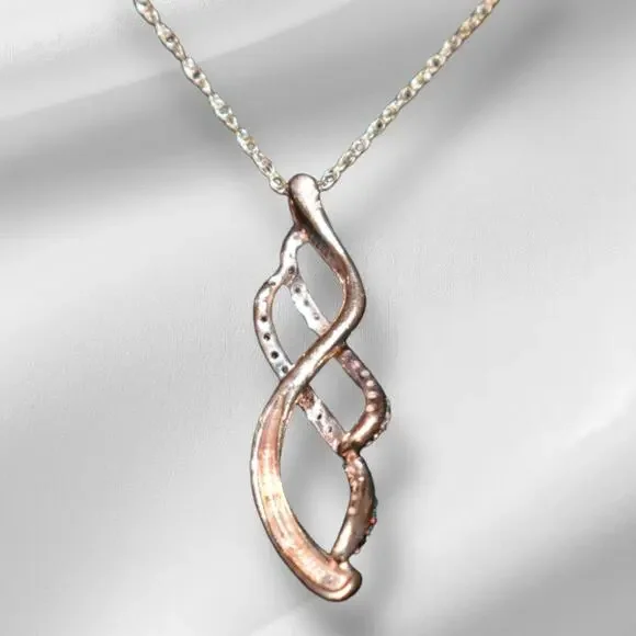 Orange White Diamond Double Infinity Pendant Necklace 10k Rose Gold 18in chain